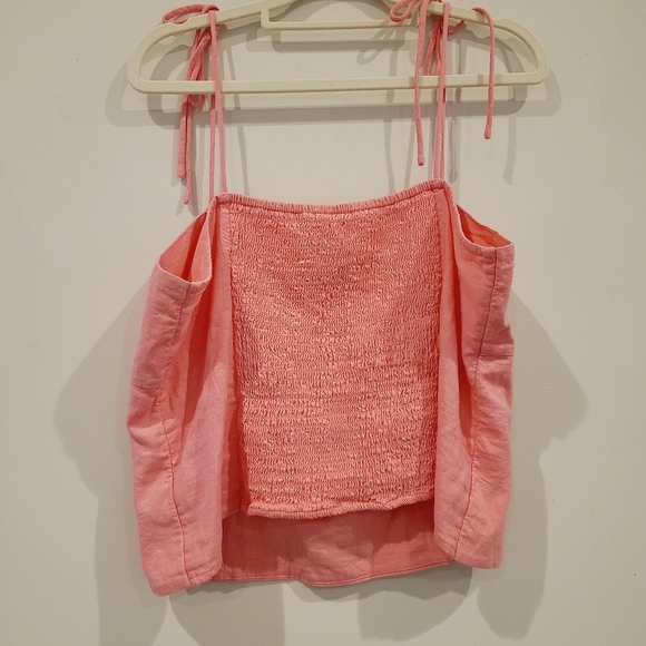 Old Navy Bubble Gum Pink Linen Blend Tie Strap Tank Top - Picture 4 of 8